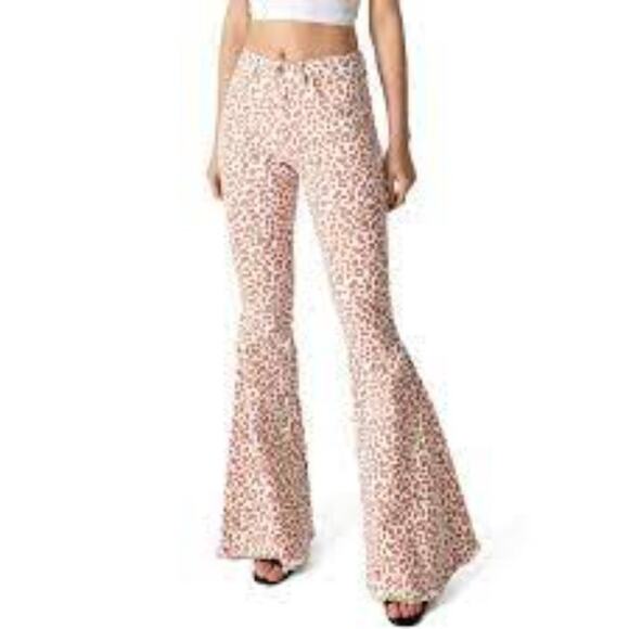 Saints & Hearts High Rise Extreme Flare Jean Brown Leopard Size L - Picture 1 of 7